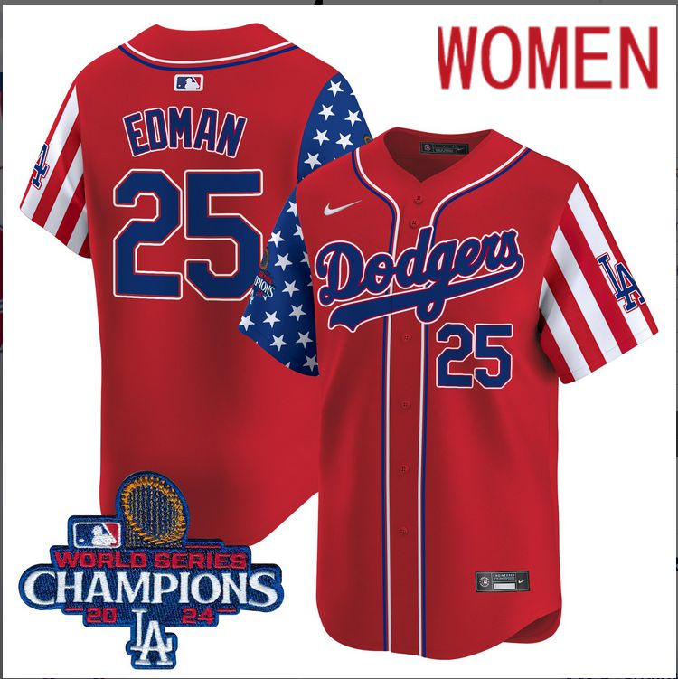 Women MLB Los Angeles Dodgers 25 Edman American Style red 2024 World Series Champions Limited Jersey